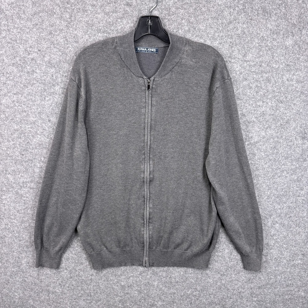 PJ Paul Jones Full Zip Sweater Large Gray Viscose Blend Bomber Collar Knit